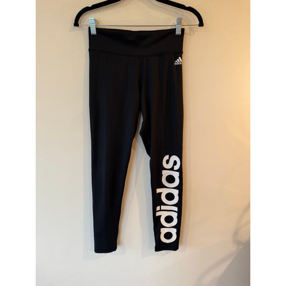 Adidas Legging Womens Small Black Logo Climalite Gym Yoga High Waist Pull On - Picture 1 of 11